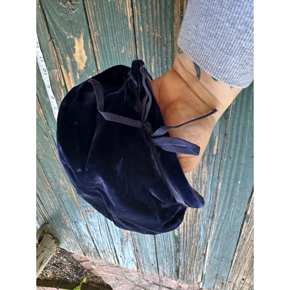 Vintage Valerie Model Kids Navy Blue Velvet Beret Hat Ribbon Bow Size 22